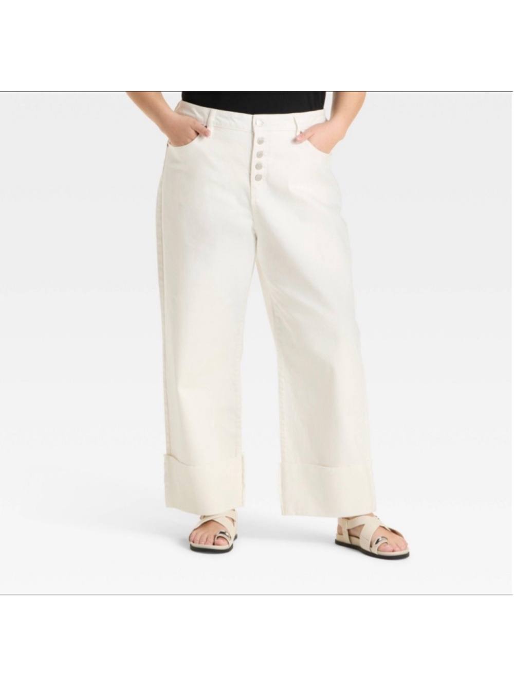 Women's High-Rise Cuffed Straight Jeans - Ava & Viv™ White 22 NWT